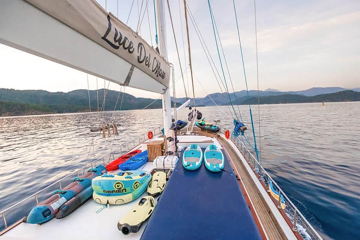 gulet anchored in a quiet bay in Turkey A private gulet anchored in a quiet bay in Turkey